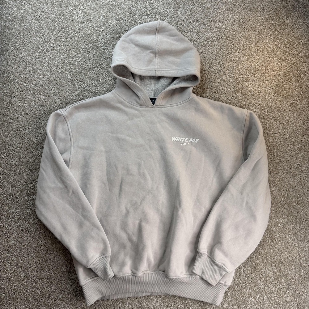 White Fox Hoodie Womens S/M Beige Fleece Pullover VOL.3 Graphic Logo Sweatshirt